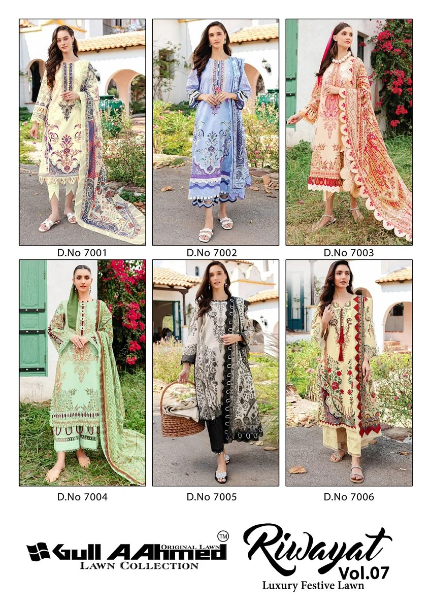 Gull Ahmed Riwayat Vol 7 Lawn Cotton Wholesale Pakistani Salwar Suit Catalog — Wholesale Pakistani Suits, MPA wholesale from Surat — view 7